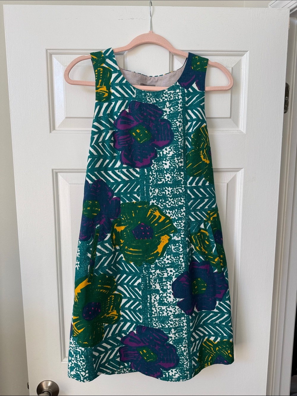Anthropologie Floral A-Line Dress in Teal, Purple, Yellow - Vanessa Virginia